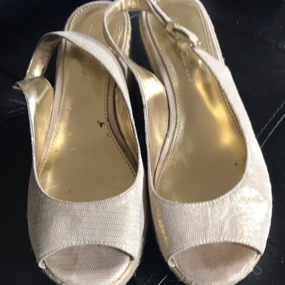 EUC. ARTURO CHIANG GOLD LEATHER METALLIC WEDGE - Picture 2 of 4